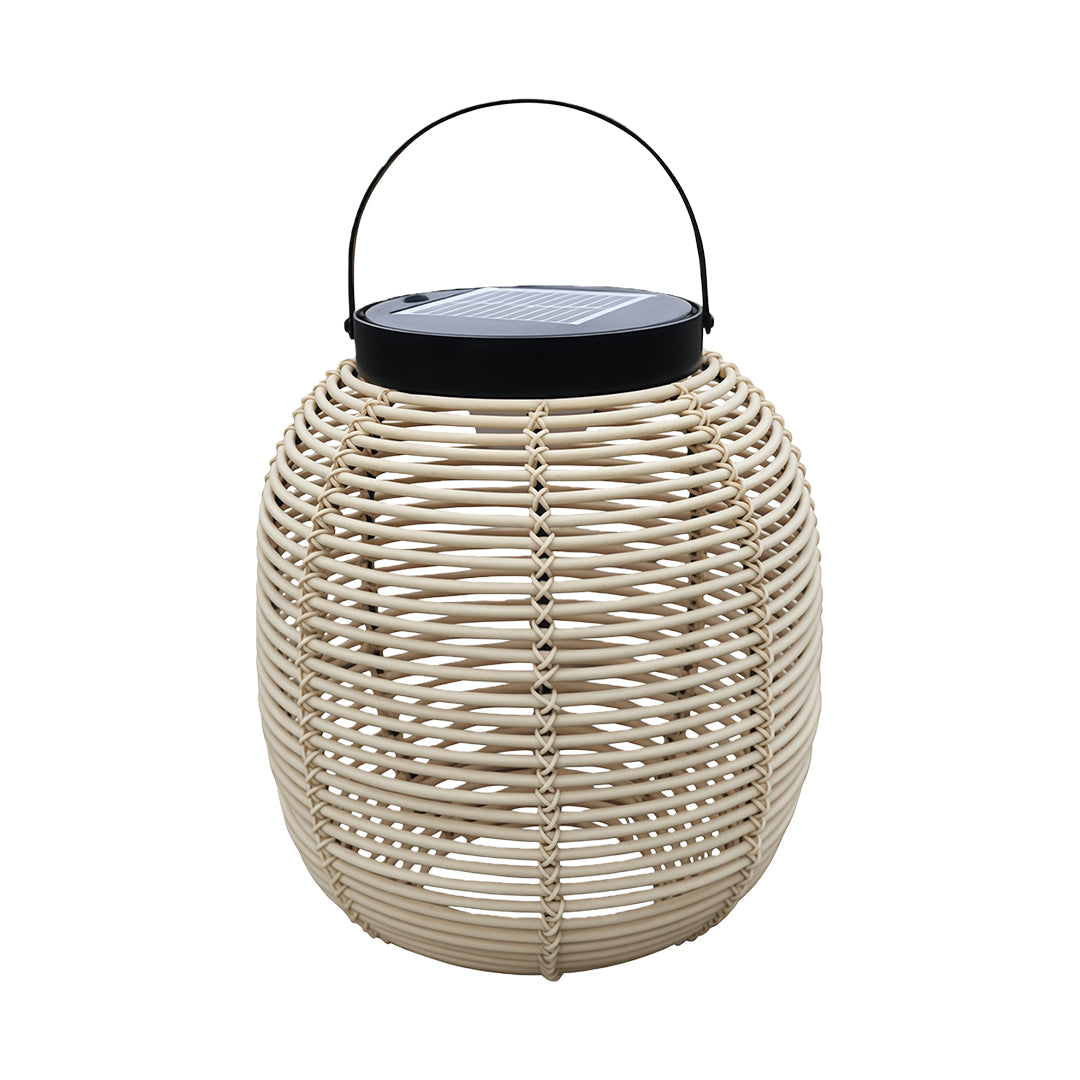 Solar-powered LED lantern placed on a bathroom shelf, offering a calming and eco-friendly light source.