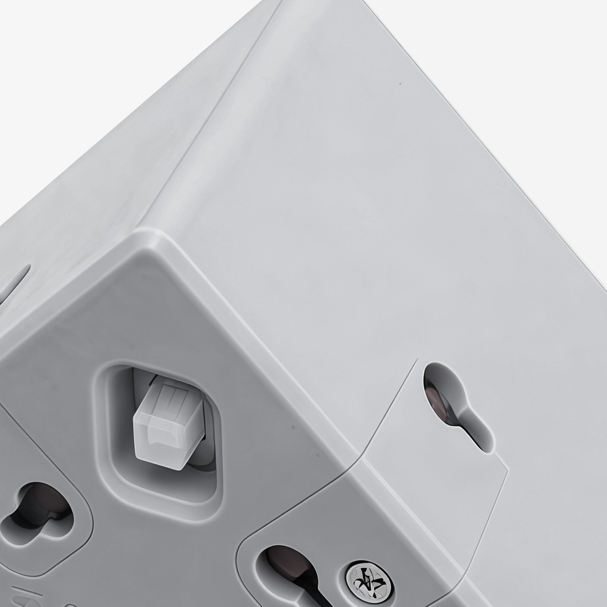 Detail view of solar powered lights for steps housing and mounting slots, designed for easy outdoor installation.