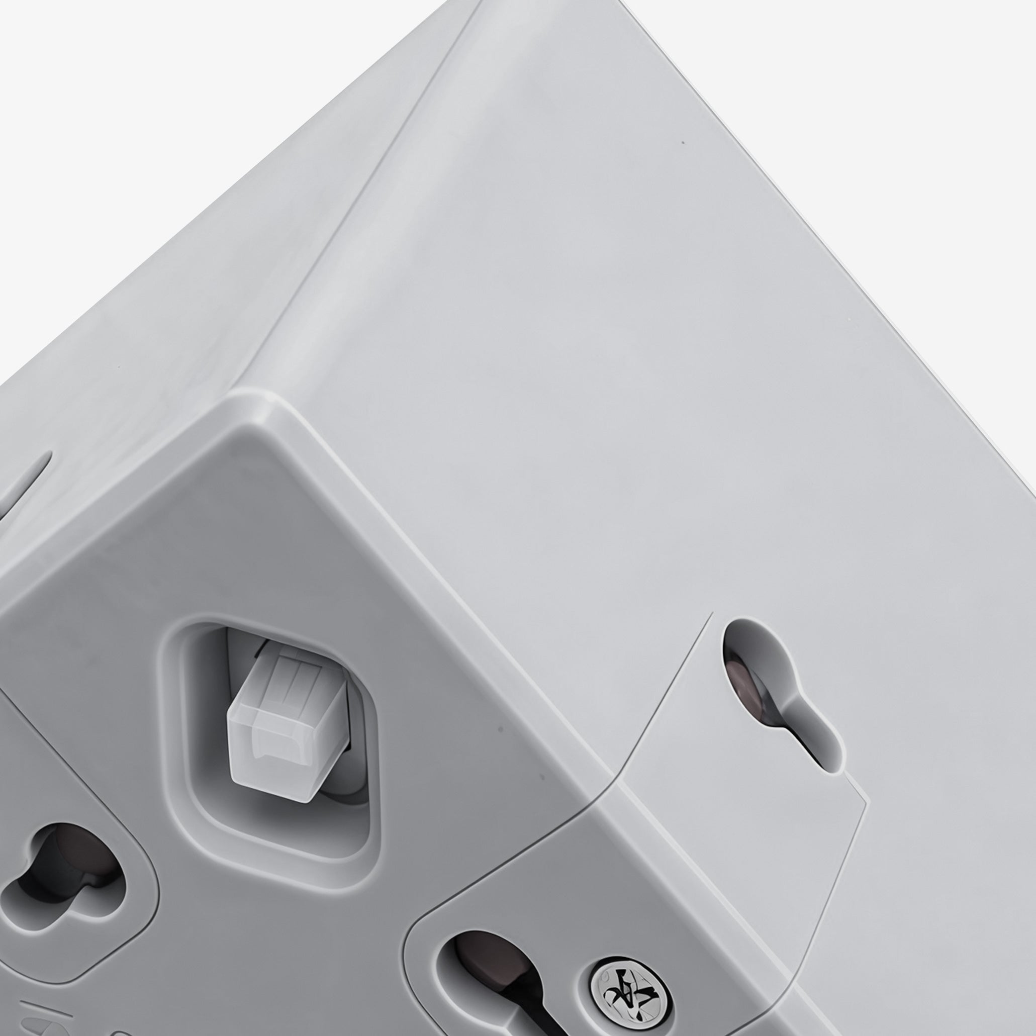 Detail view of solar powered lights for steps housing and mounting slots, designed for easy outdoor installation.