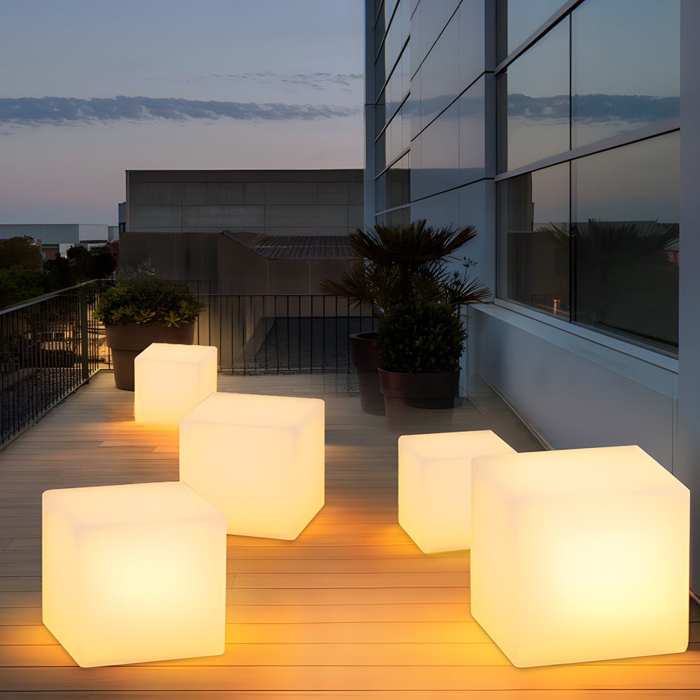 Solar - Powered Luminous LED Cube White Waterproof Outdoor Floor Light