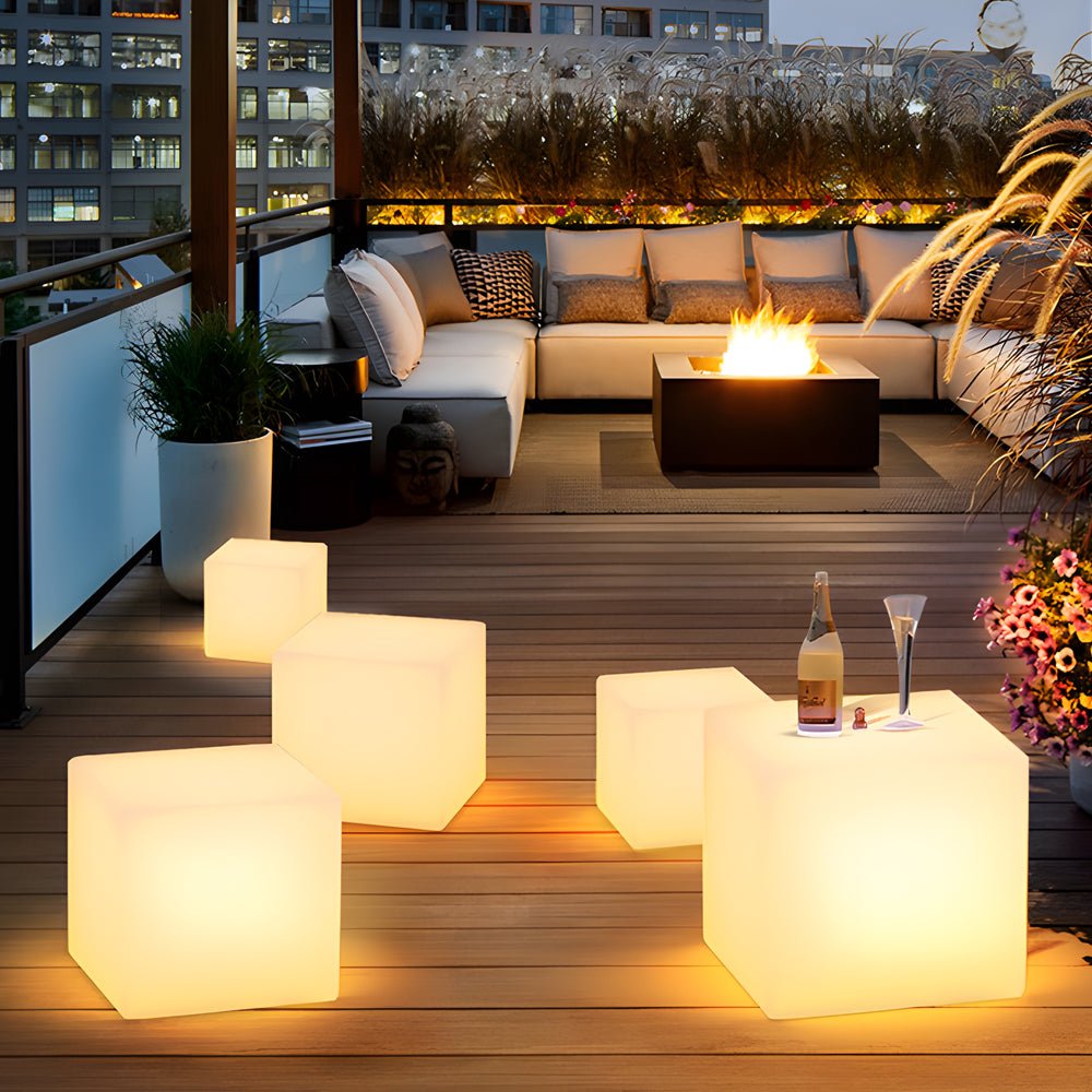 Solar - Powered Luminous LED Cube White Waterproof Outdoor Floor Light