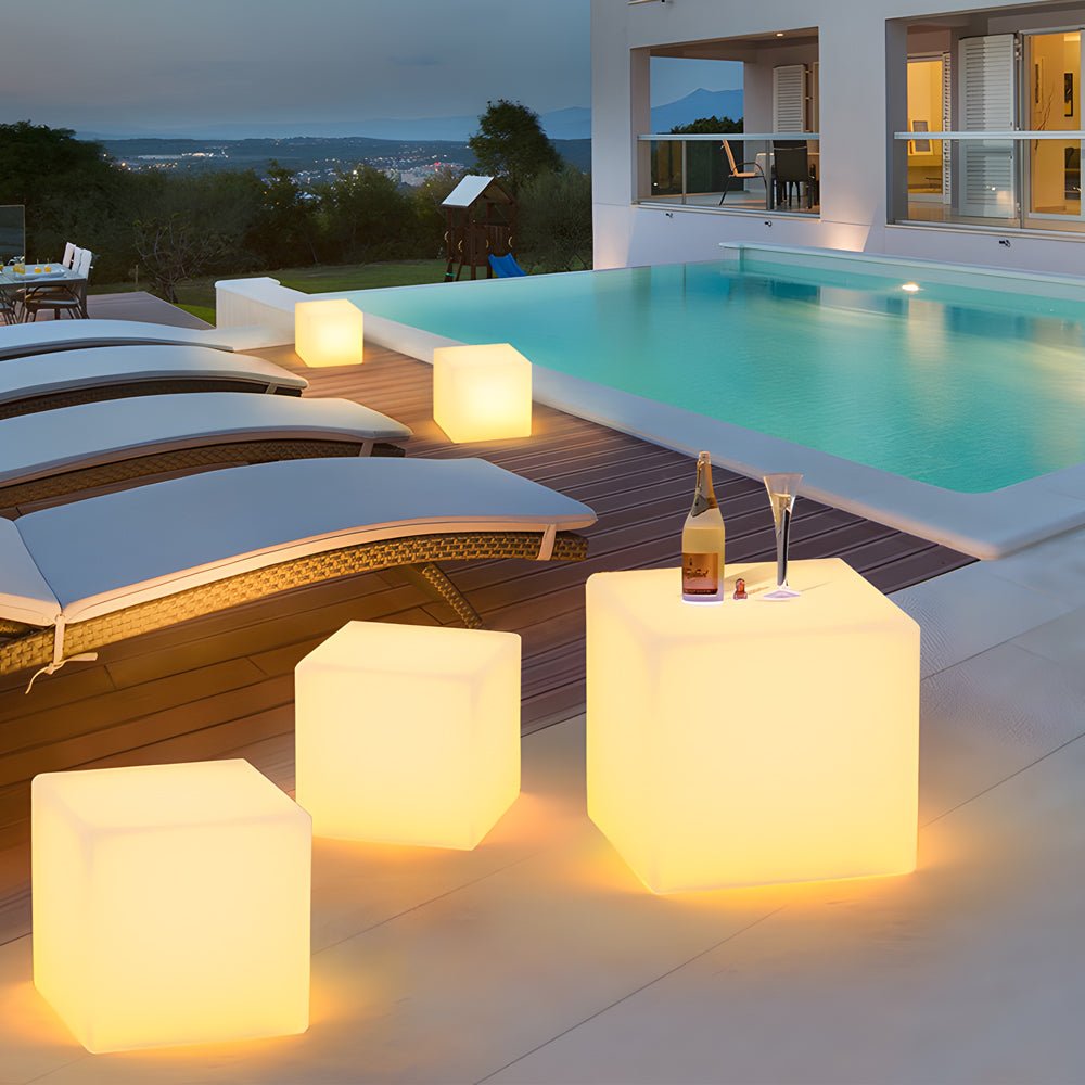Solar - Powered Luminous LED Cube White Waterproof Outdoor Floor Light