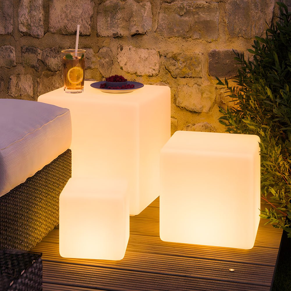 Solar - Powered Luminous LED Cube White Waterproof Outdoor Floor Light