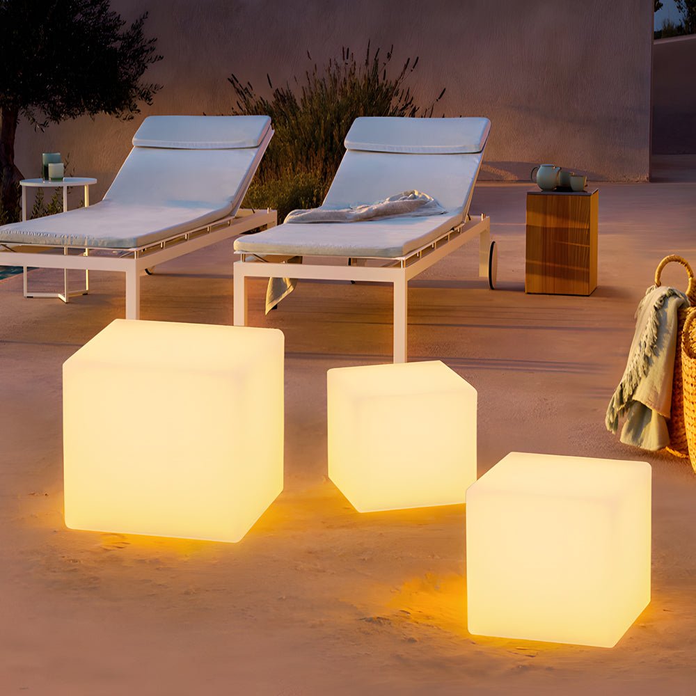 Solar - Powered Luminous LED Cube White Waterproof Outdoor Floor Light