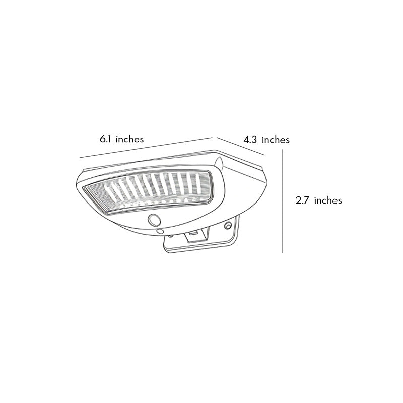 Technical diagram showing dimensions and structure of a solar powered motion sensor wall light model.