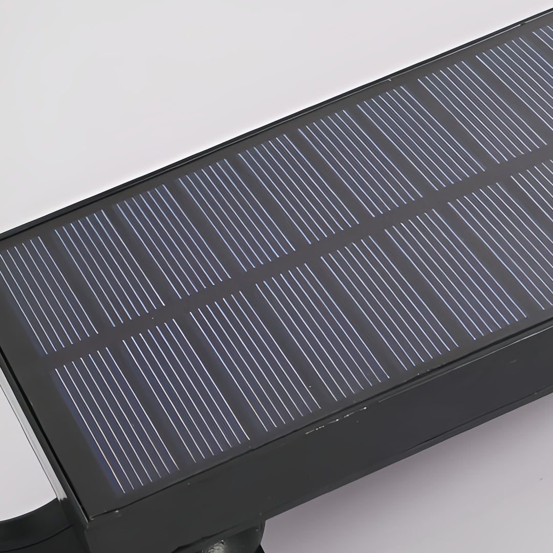 Solar powered spotlights panel detail showing integrated solar panel designed for efficient outdoor energy charging.