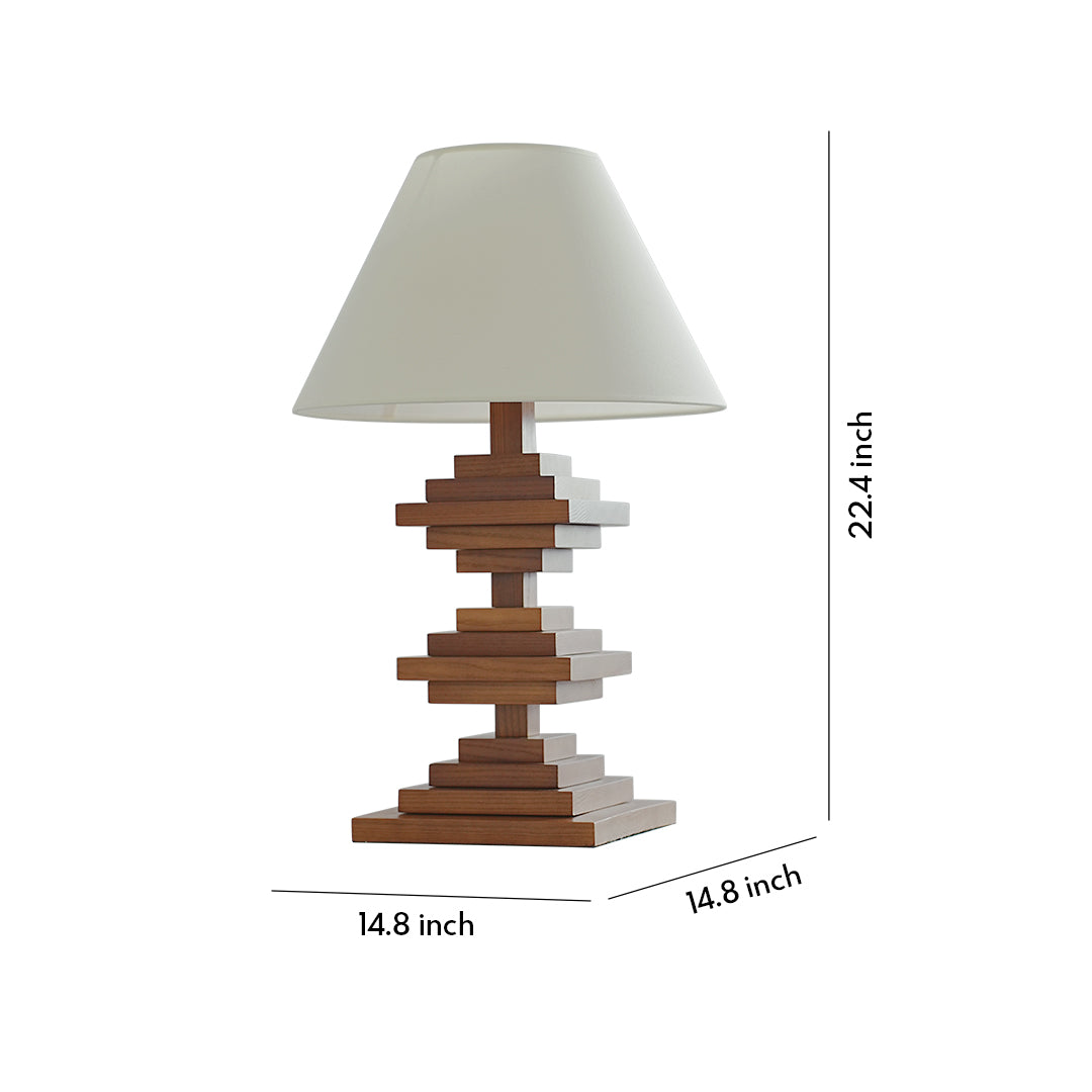 Solid wood table lamp product dimensions showing height and shade size.