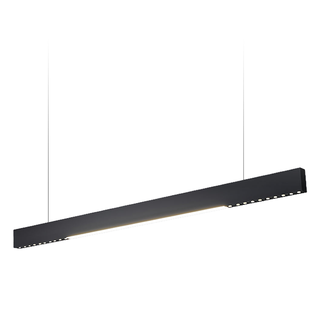 Sophisticated black linear light pendant offering directional illumination with clean lines