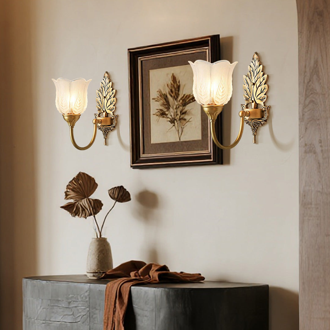 Sophisticated brass wall light installed in traditional home interior with classic decor