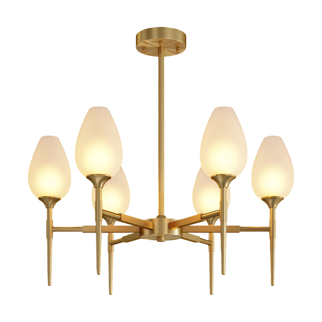 Sophisticated glass modern chandelier with glass shade chandelier aesthetic in antique brass featuring organic branching structure.
