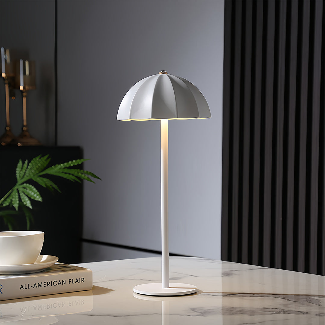 Sophisticated gray iron table lamps in modern office setting with decorative elements