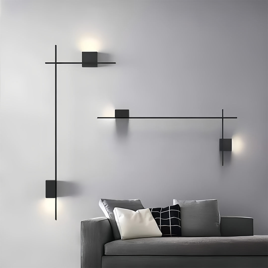 Sophisticated decor wall lights creating dramatic lighting effects in modern gray living space