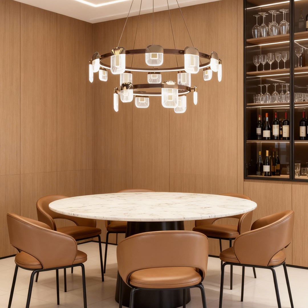 Modern linear italian crystal chandelier with horizontal bar design and rectangular crystal glass shades in gold