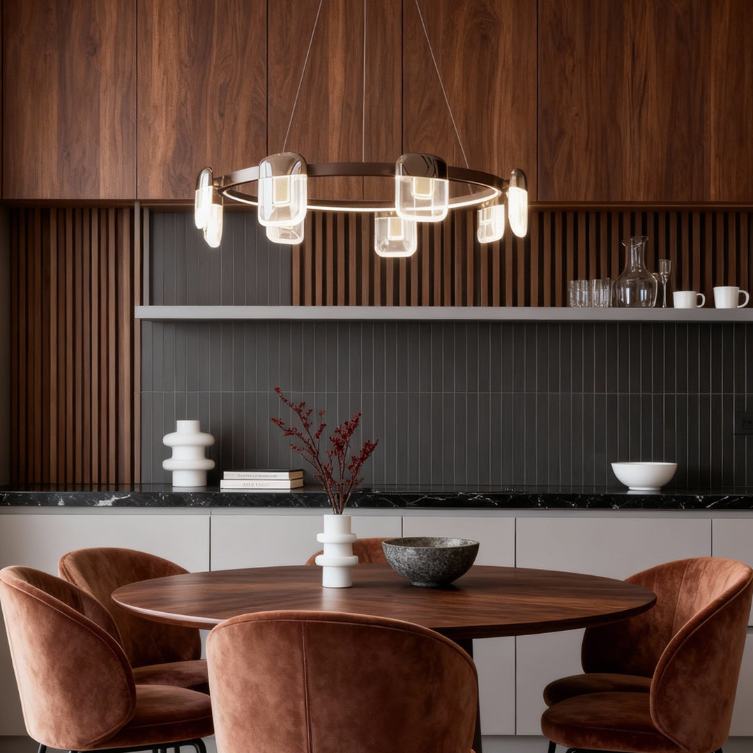 Modern linear italian crystal chandelier with horizontal bar design and rectangular crystal glass shades in gold