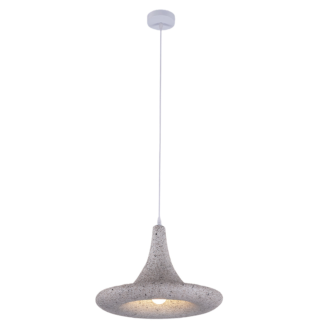 Sophisticated Japanese pendant light fixtures featuring glass shade chandelier influence in textured silver metallic cone.