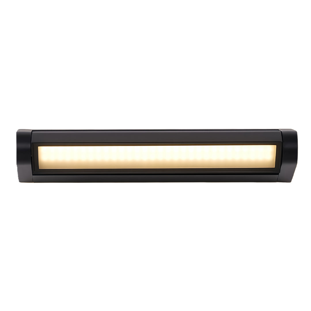 Sophisticated LED light bar for wall with glass shade chandelier influence in extra-long horizontal profile with sleek black finish.