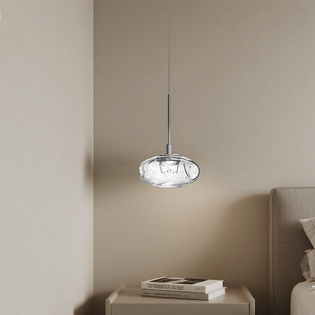 Contemporary small glass pendant lights creating sophisticated ambiance in modern living area with crystal design