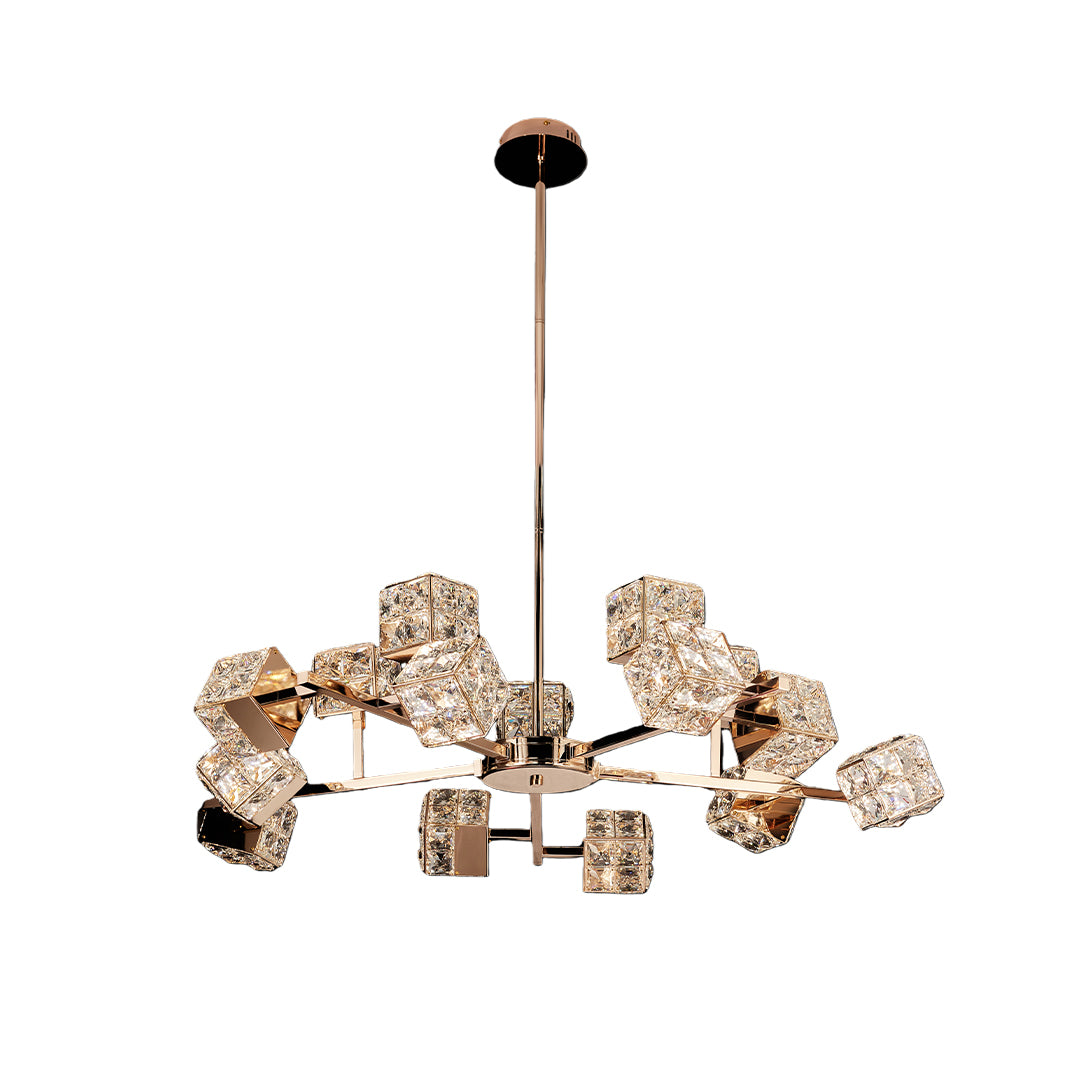 Sophisticated luxury chandeliers crystal featuring glass shade chandelier influence in sculptural arrangement with mixed crystal shapes.