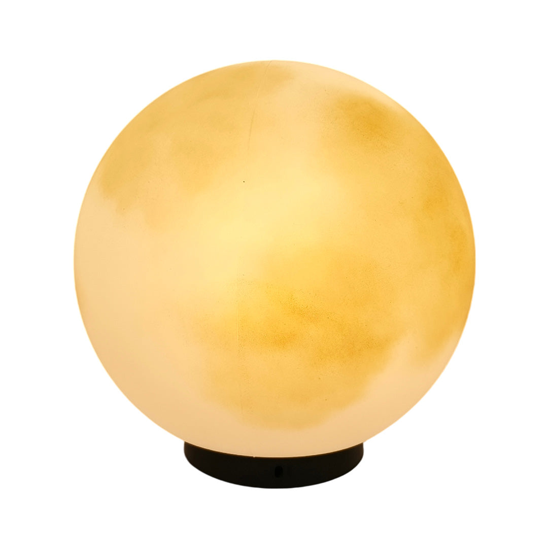 Spherical moon pillar lights with a warm yellow glow effect isolated on a white backgrounds.
