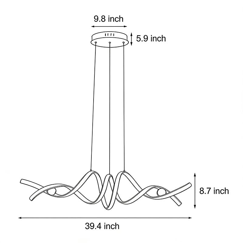 Spiral ceiling light dimension drawing showing width and height measurements.