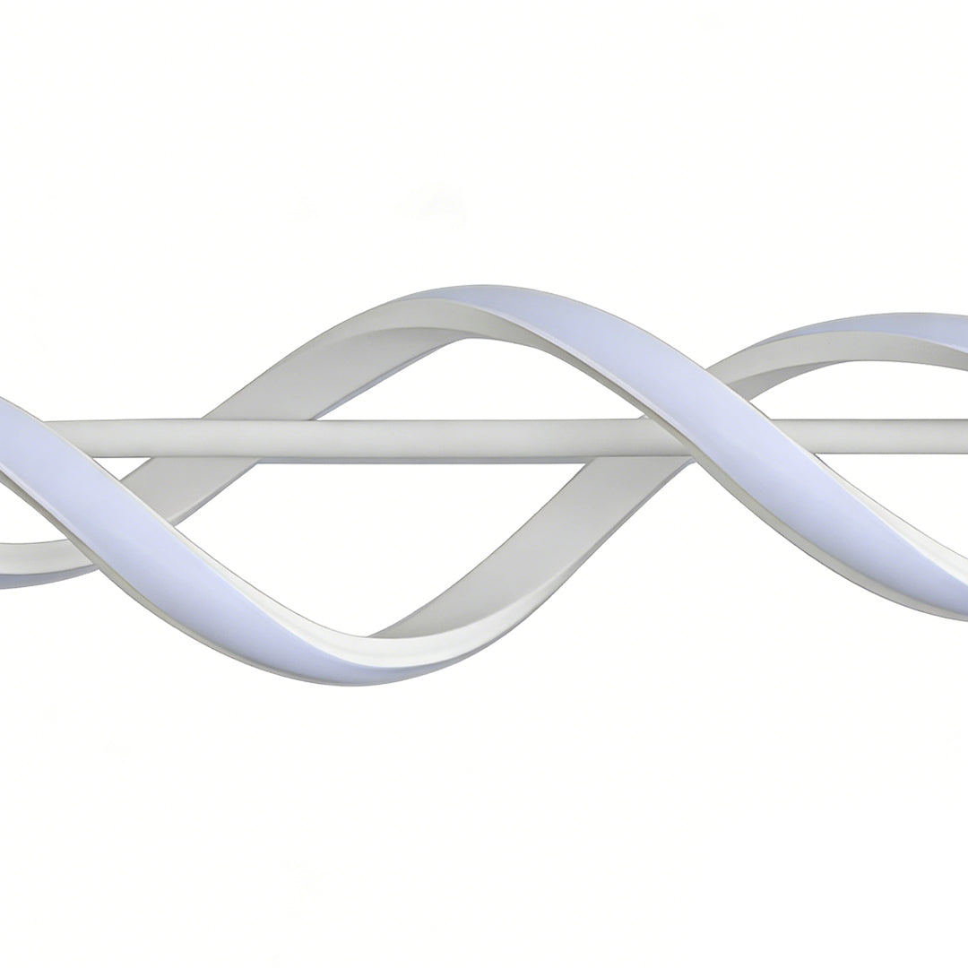 Spiral pendant linear hanging chandelier casting a soft, ambient light in a modern living space, offering both beauty and functionality.