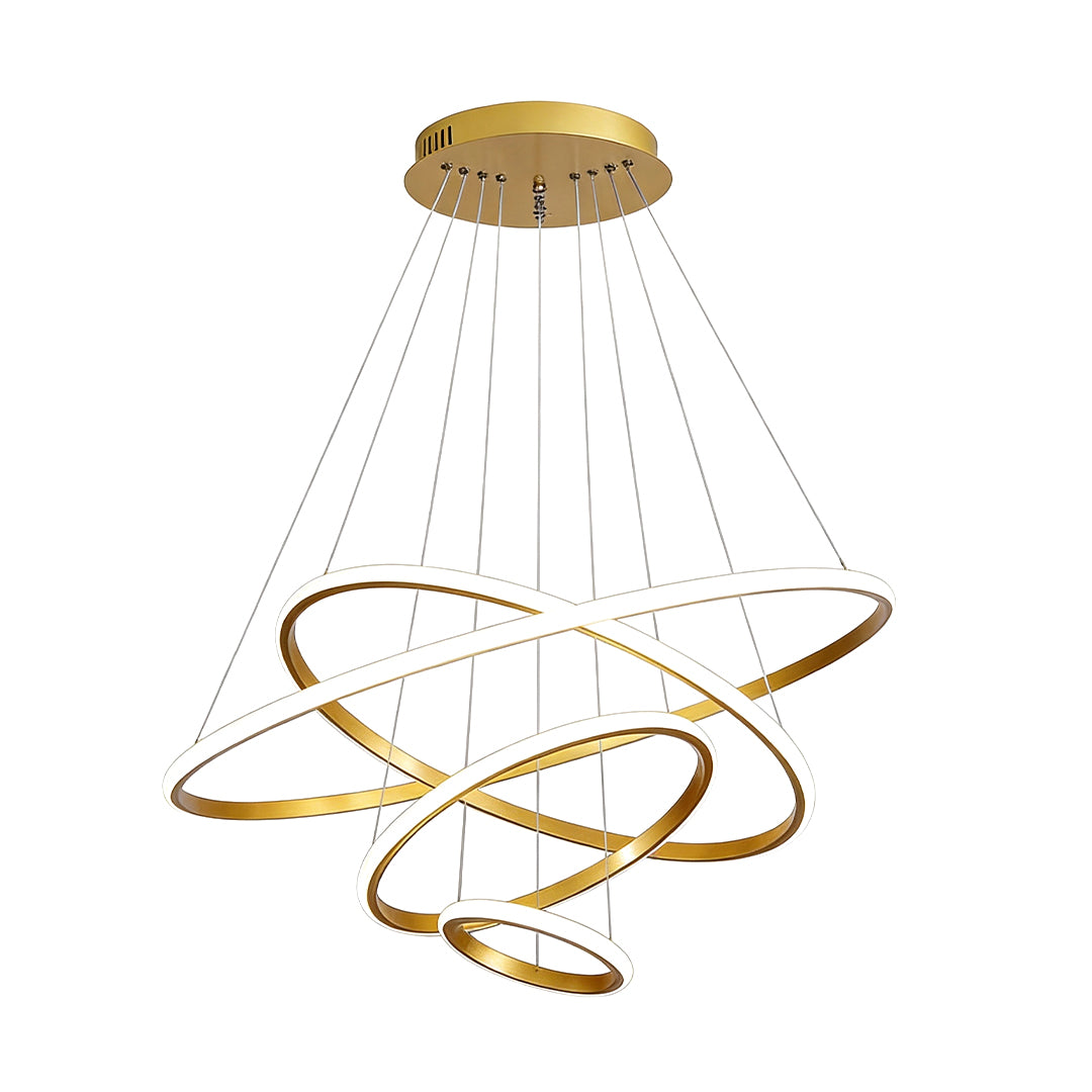 Spiral ring LED chandelier in black finish isolated view.