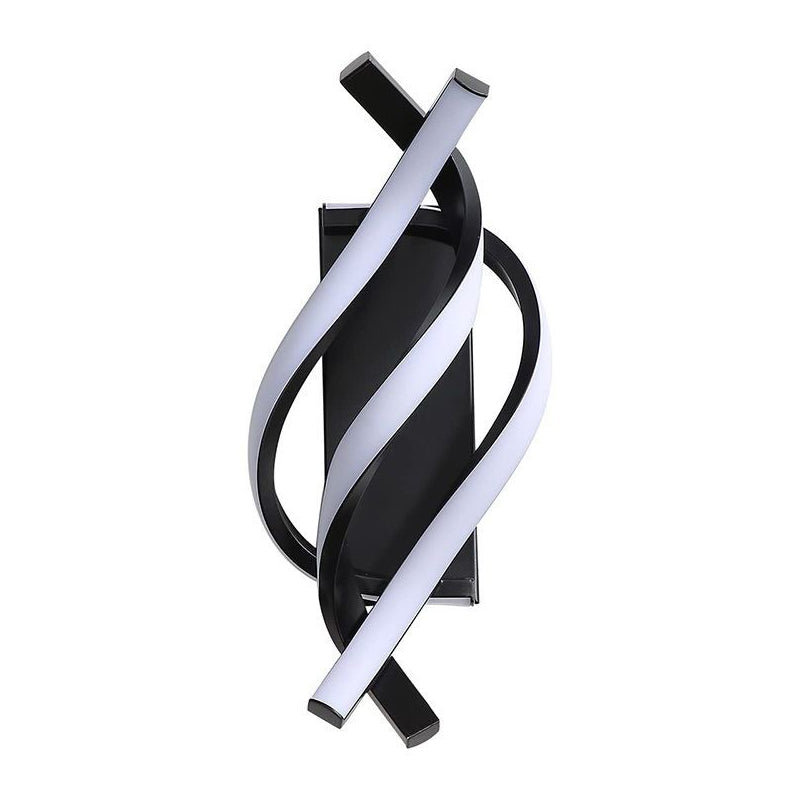 Spiral wall sconce in black, front view of the abstract design.
