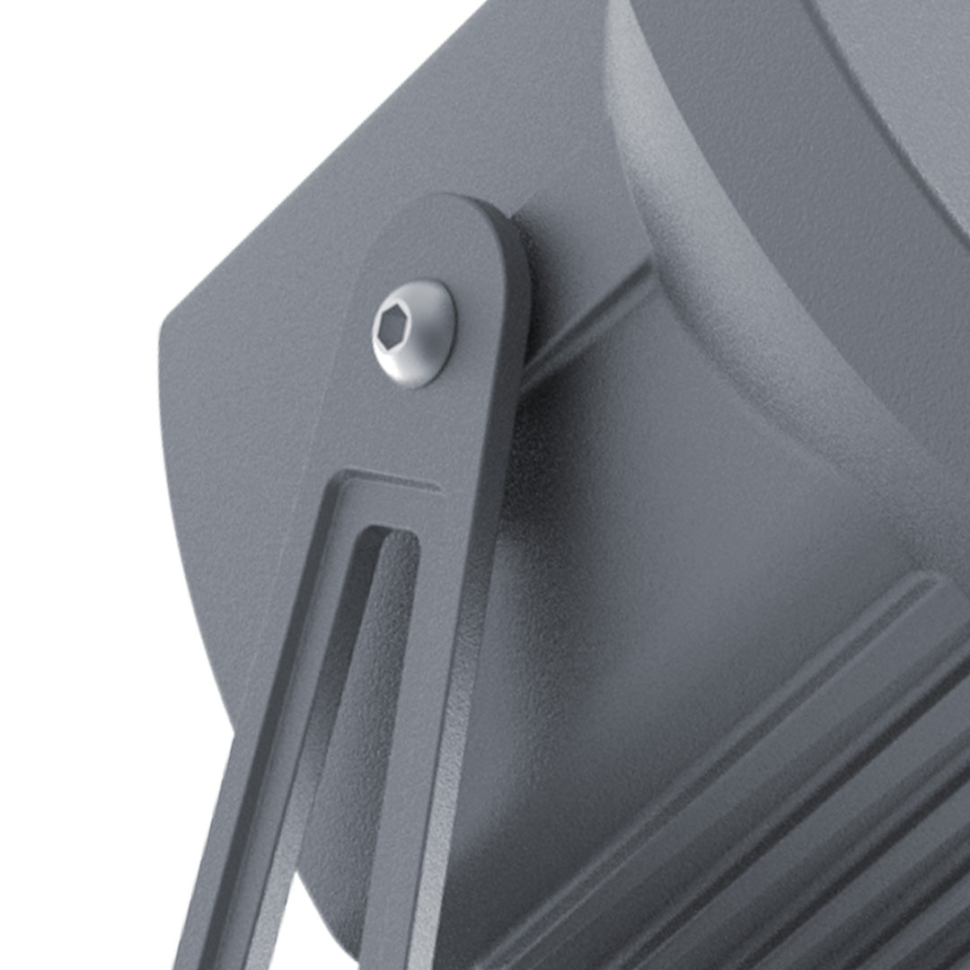 Detail view of spotlight construction showing robust aluminum housing and adjustment mechanisms