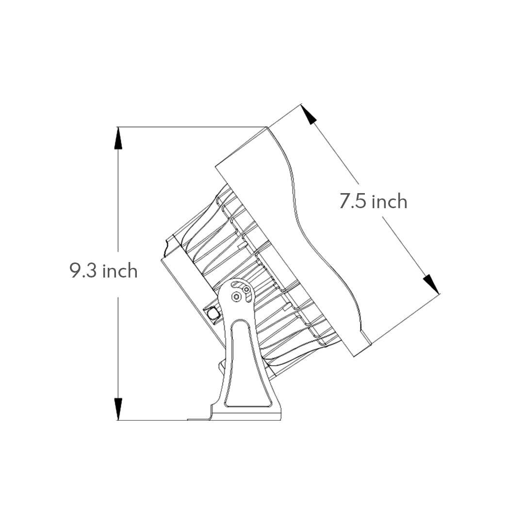 Technical blueprint diagram showing outdoor spotlight fixture installation angles and mounting specifications