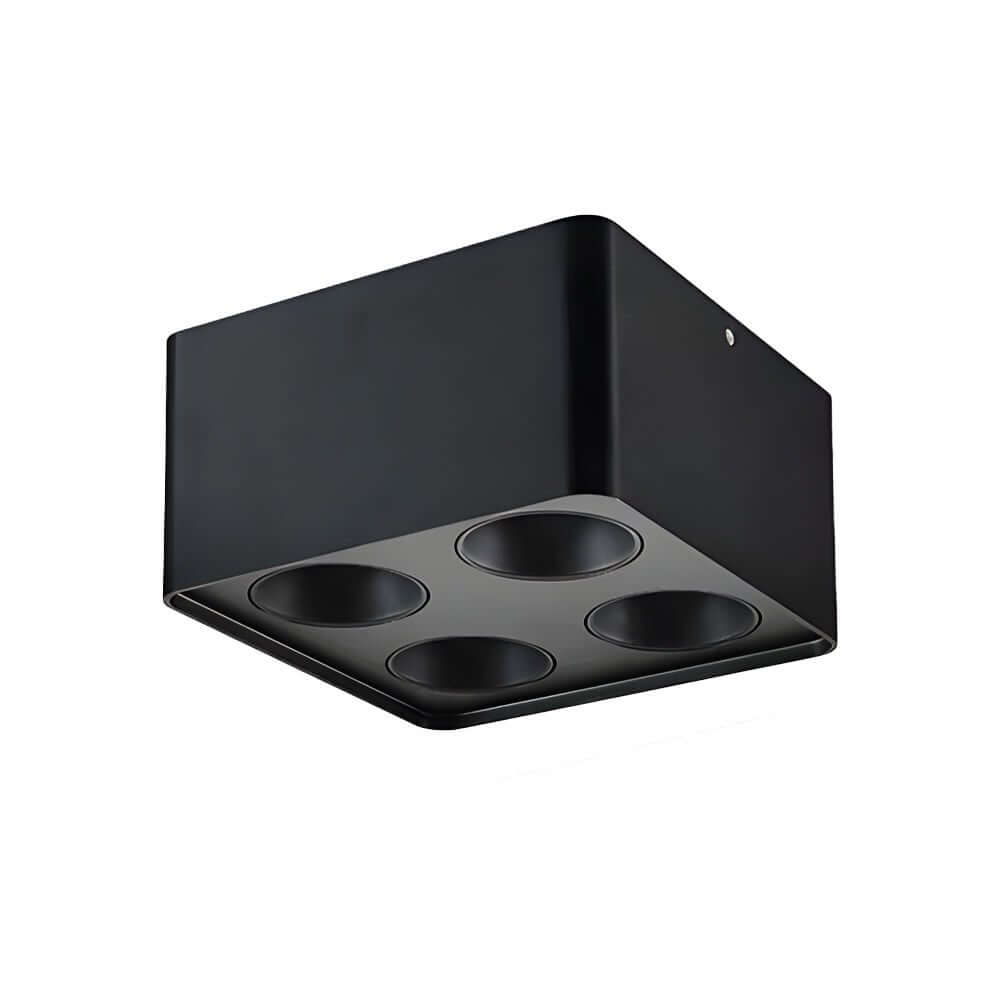 Spotlight LED square with a close-up of its light heads and ceiling installation.