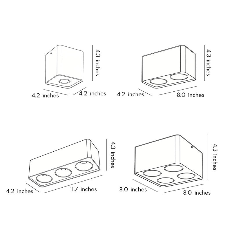 Technical diagram showing dimensions and structure of spotlight LED square models.