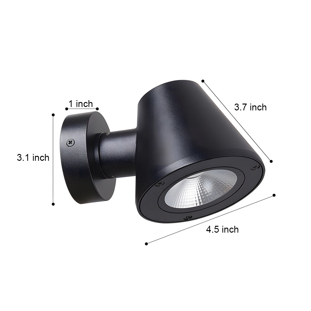 Technical dimension drawing showing measurements and specifications for adjustable spotlight fixture