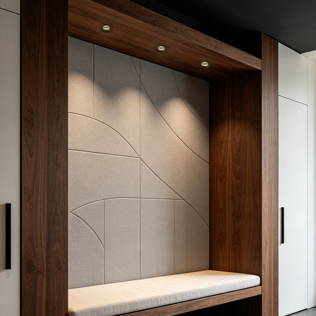 spotlights for ceiling illuminating a modern entryway with warm recessed lighting and minimalist architectural design