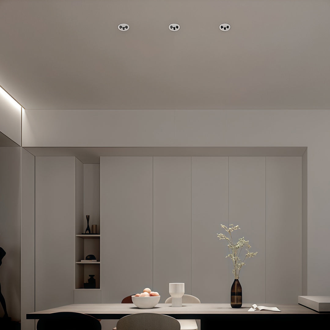Spotlights for house brightening contemporary kitchen with grey cabinetry and clean white surfaces