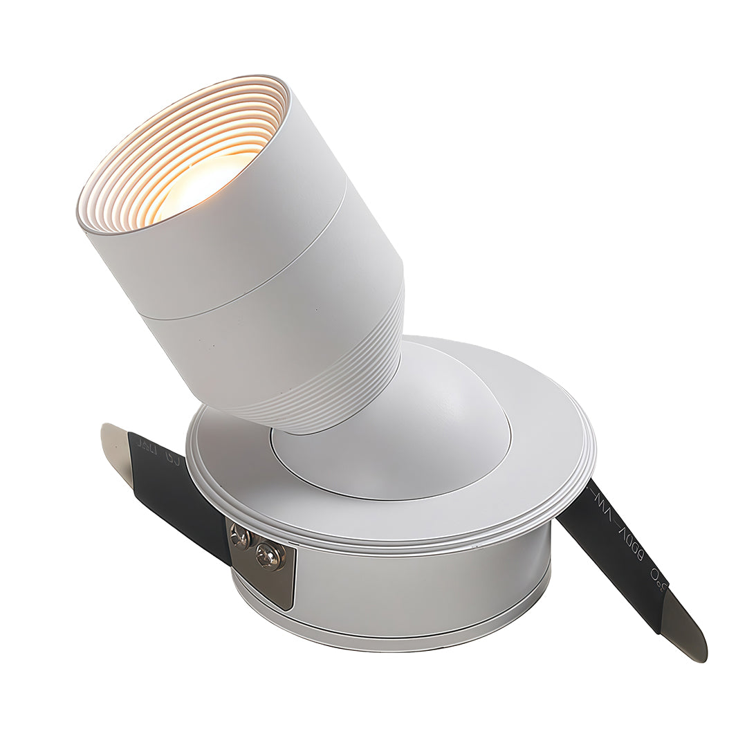 Square adjustable LED downlight with brushed nickel finish, providing directional illumination for contemporary spaces.