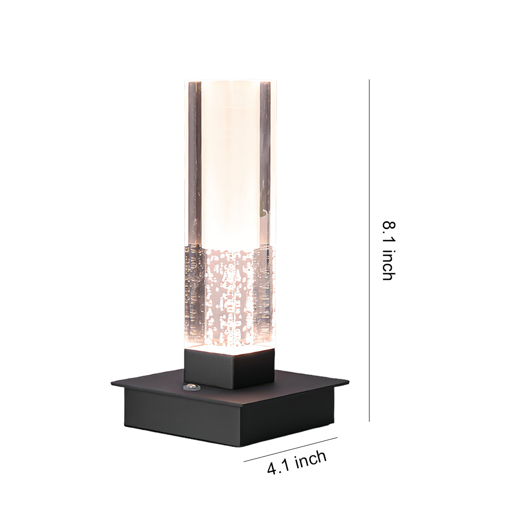 Technical specifications for small black pendant light designed as square table lamp with dual crystal columns