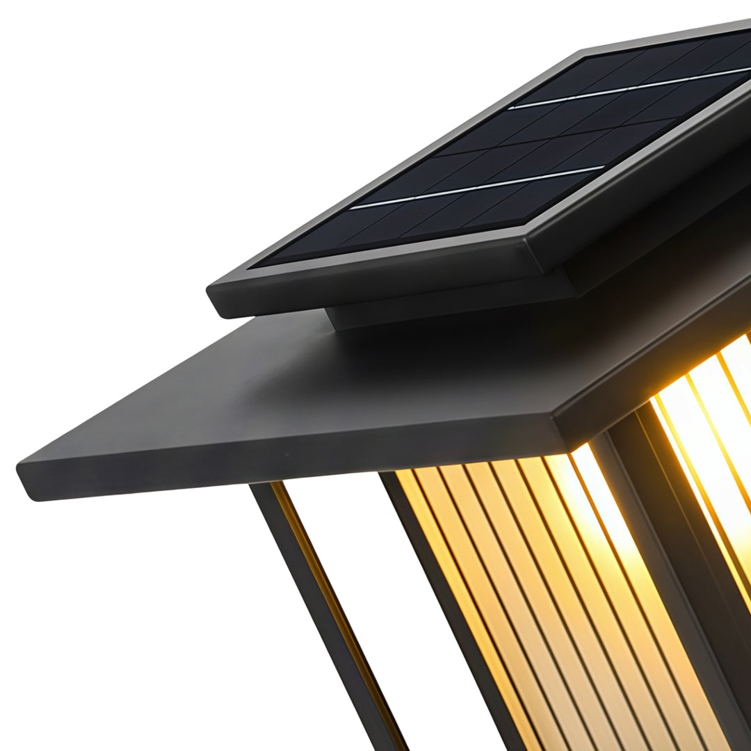 Modern driveway pillar solar lights with contemporary square lantern design for outdoor pillars.
