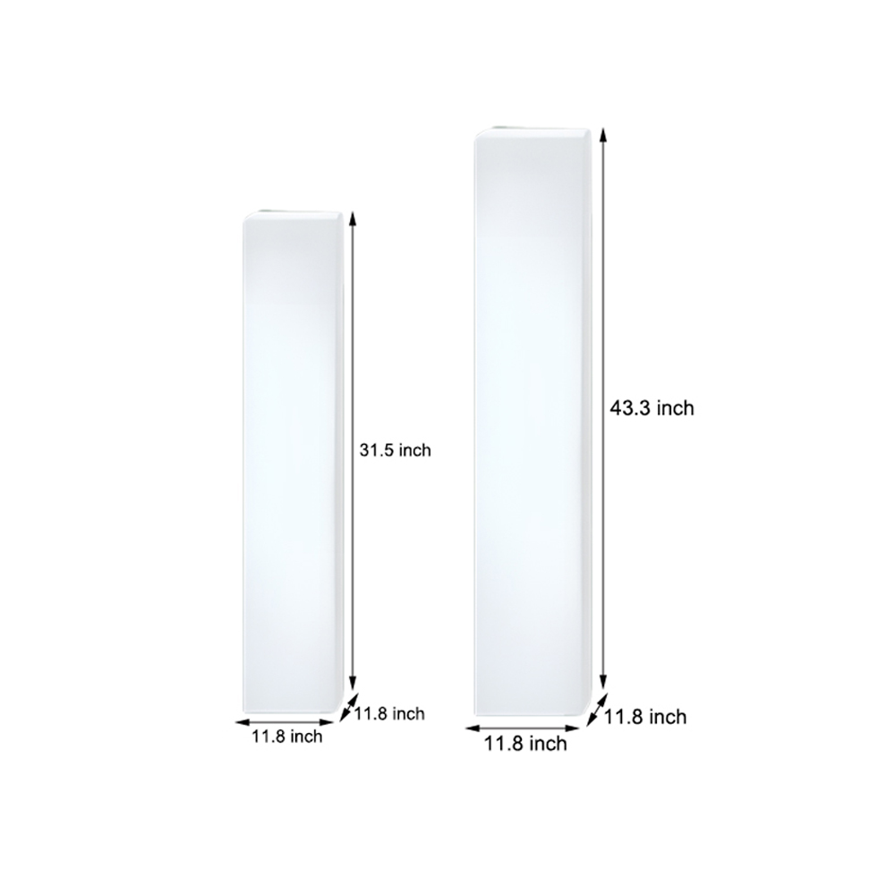 Technical specification drawings showing dimensions and details of square floor lamp designs