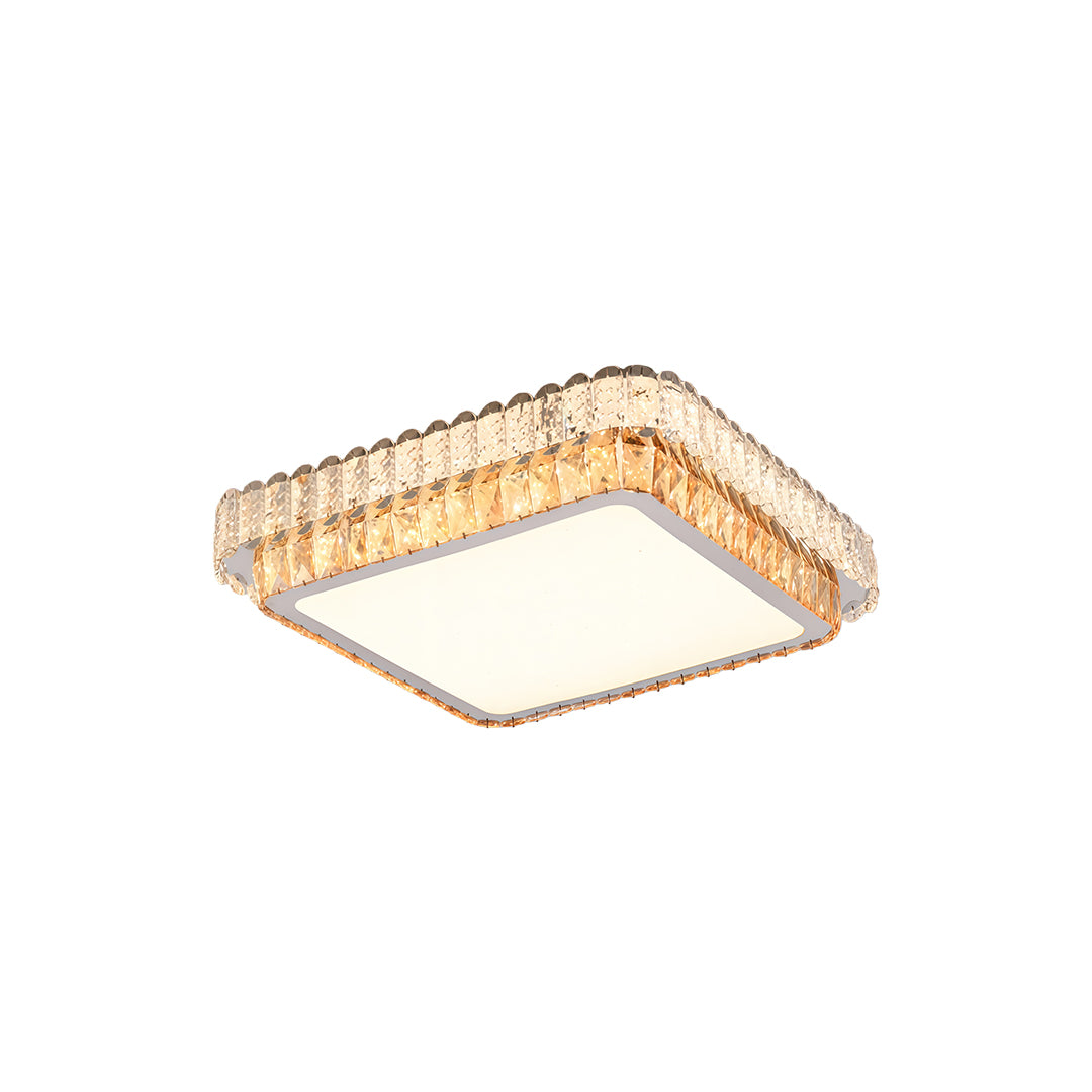 Square flush mount ceiling light modern featuring crystal frame and soft light.