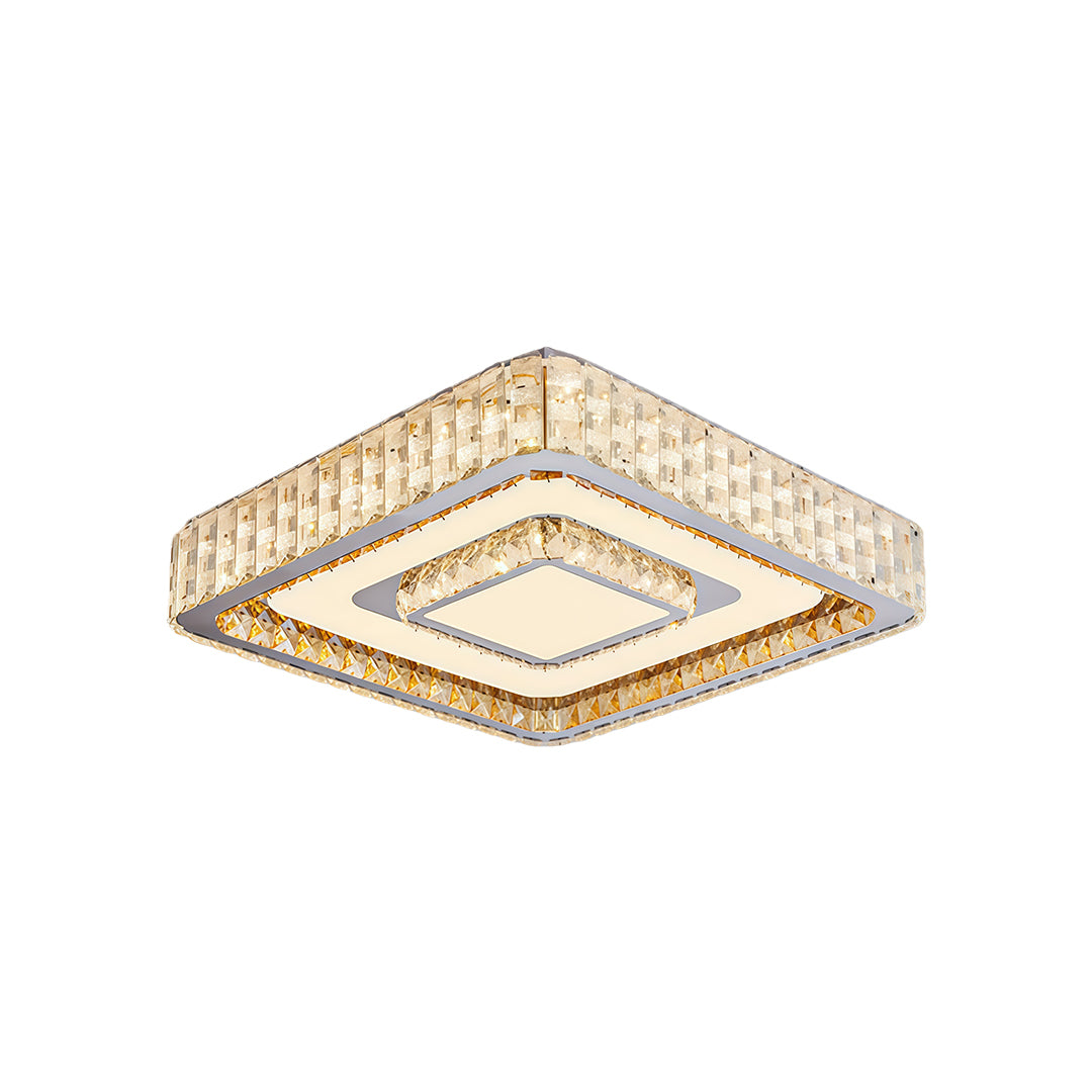Square flush mount LED light fixtures with crystal edge and warm glow.