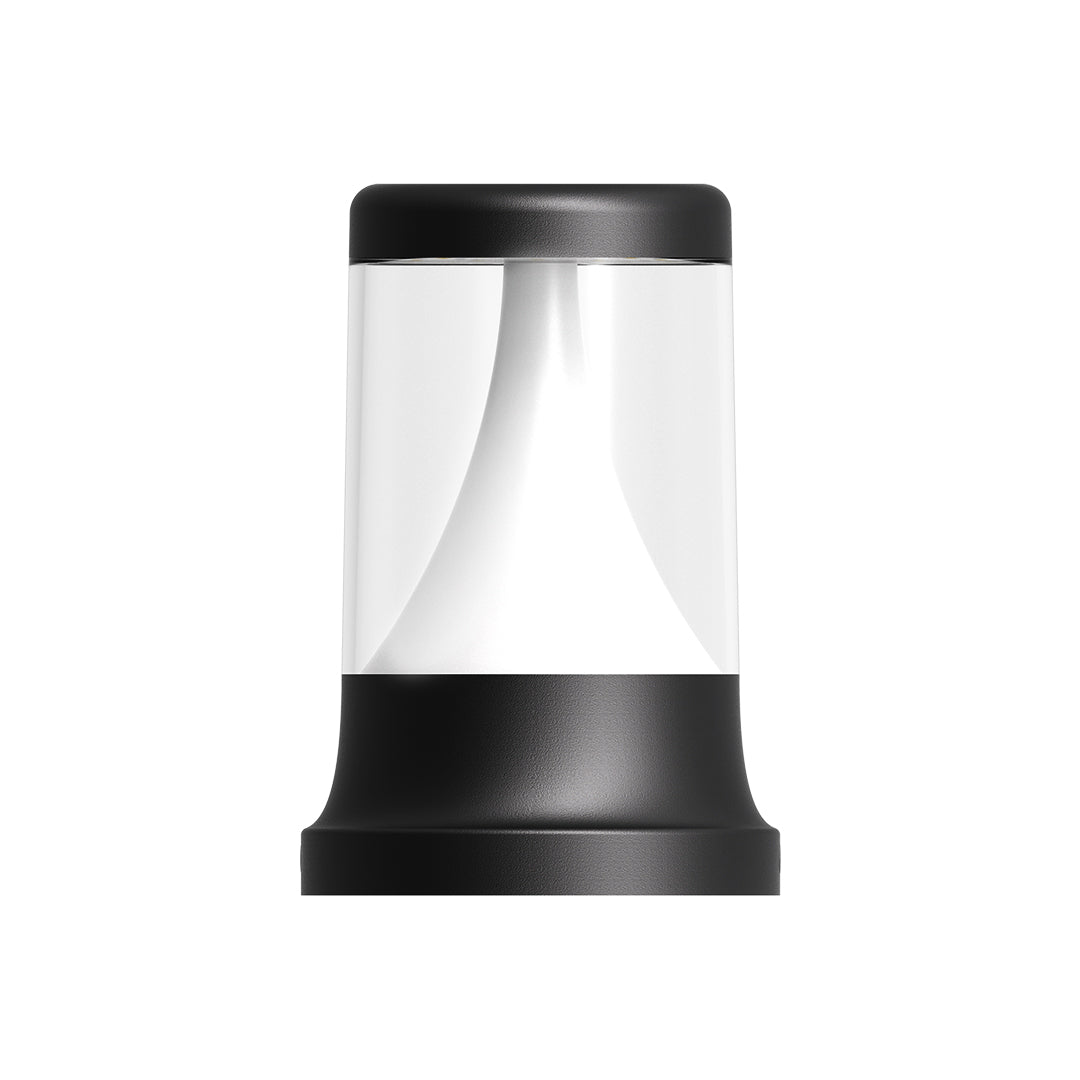 Technical drawings showing dimensional specifications for various bollard and post light fixture designs