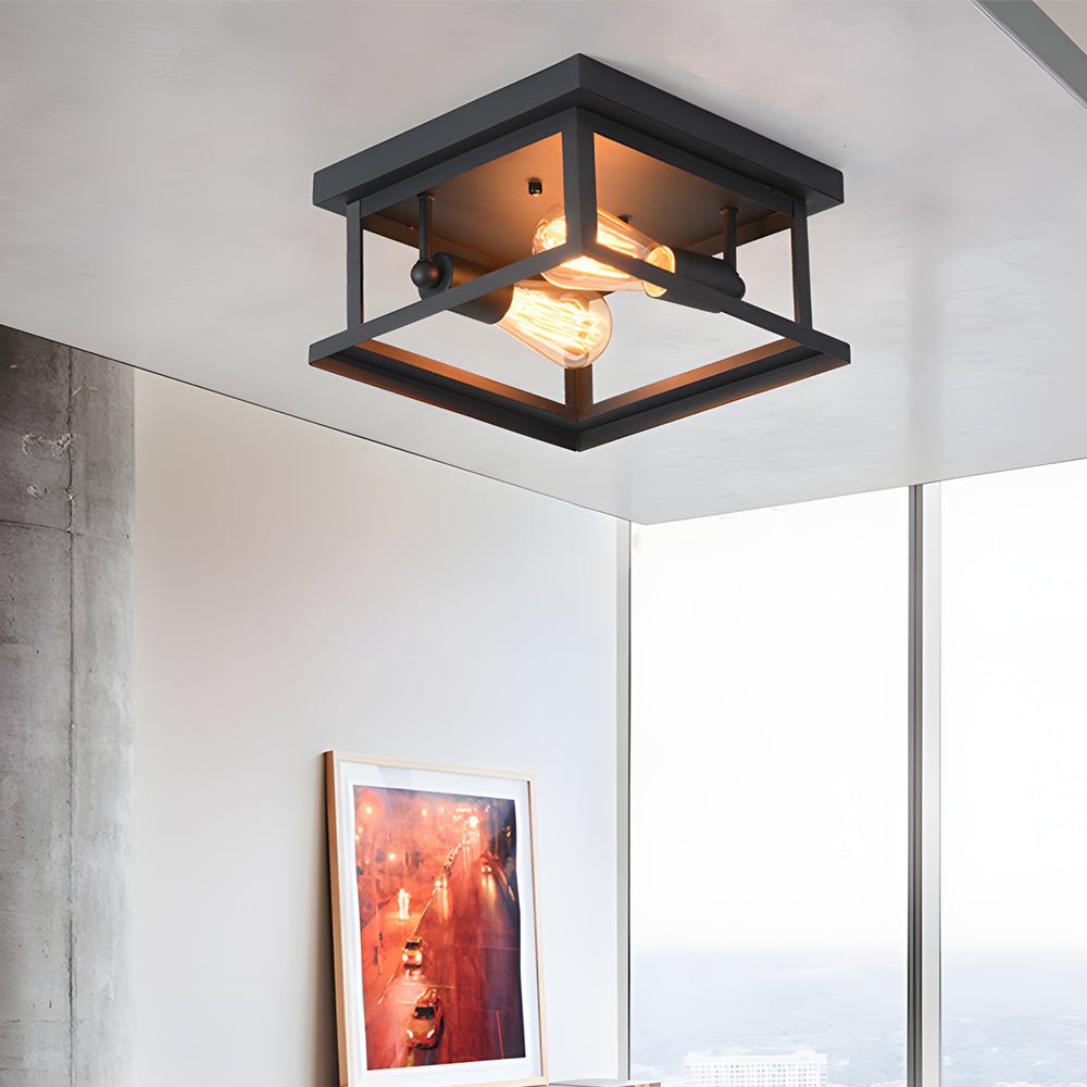 Square Iron Frame American Country Style Ceiling Light Fixture - Dazuma