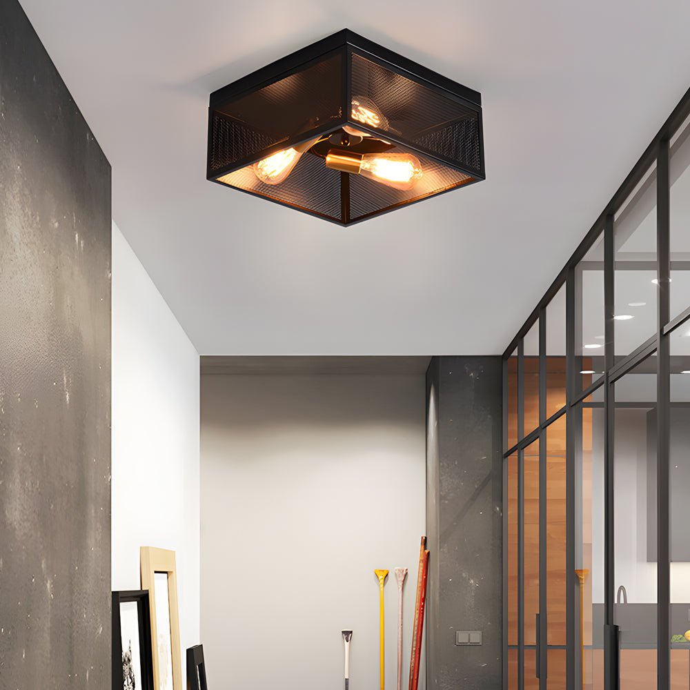 Square Iron Frame American Country Style Ceiling Light Fixture - Dazuma