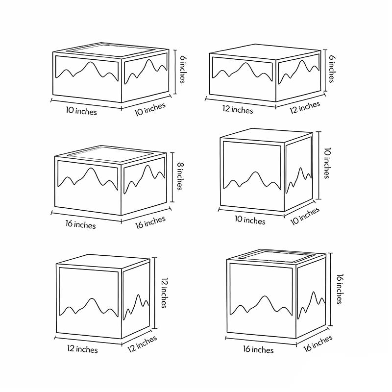 Technical diagram showing dimensions and structure of square outdoor lights models.