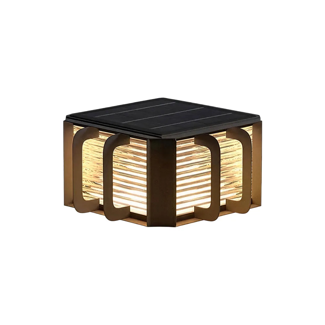 Outdoor solar pillar lights featuring a square lantern design with an integrated solar top.