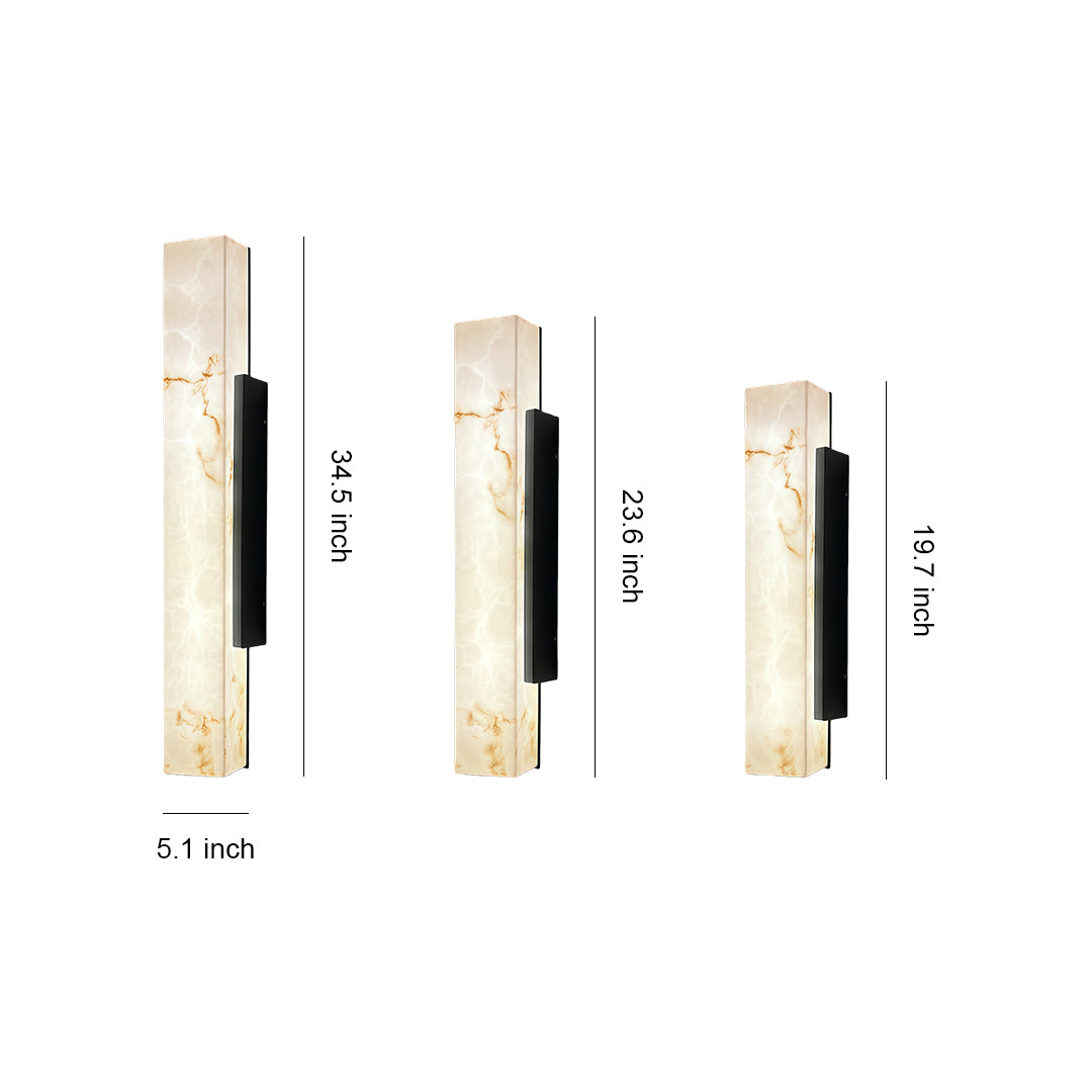 Square outdoor wall lights with a marble and black design, creating a modern outdoor lighting statement.