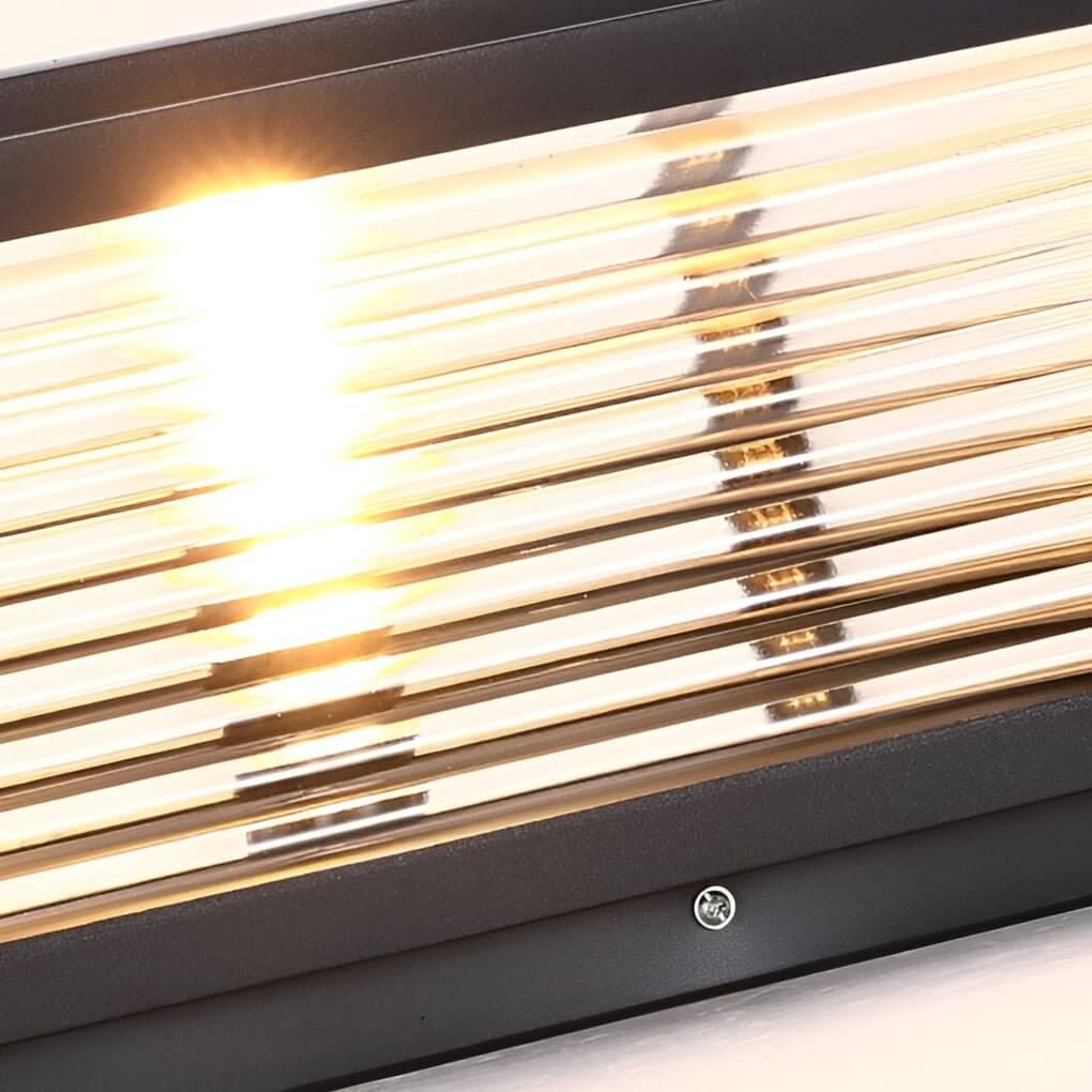 Square pillar light ribbed glass outdoor metal light features modern metal design with energy-efficient LED for outdoor use.