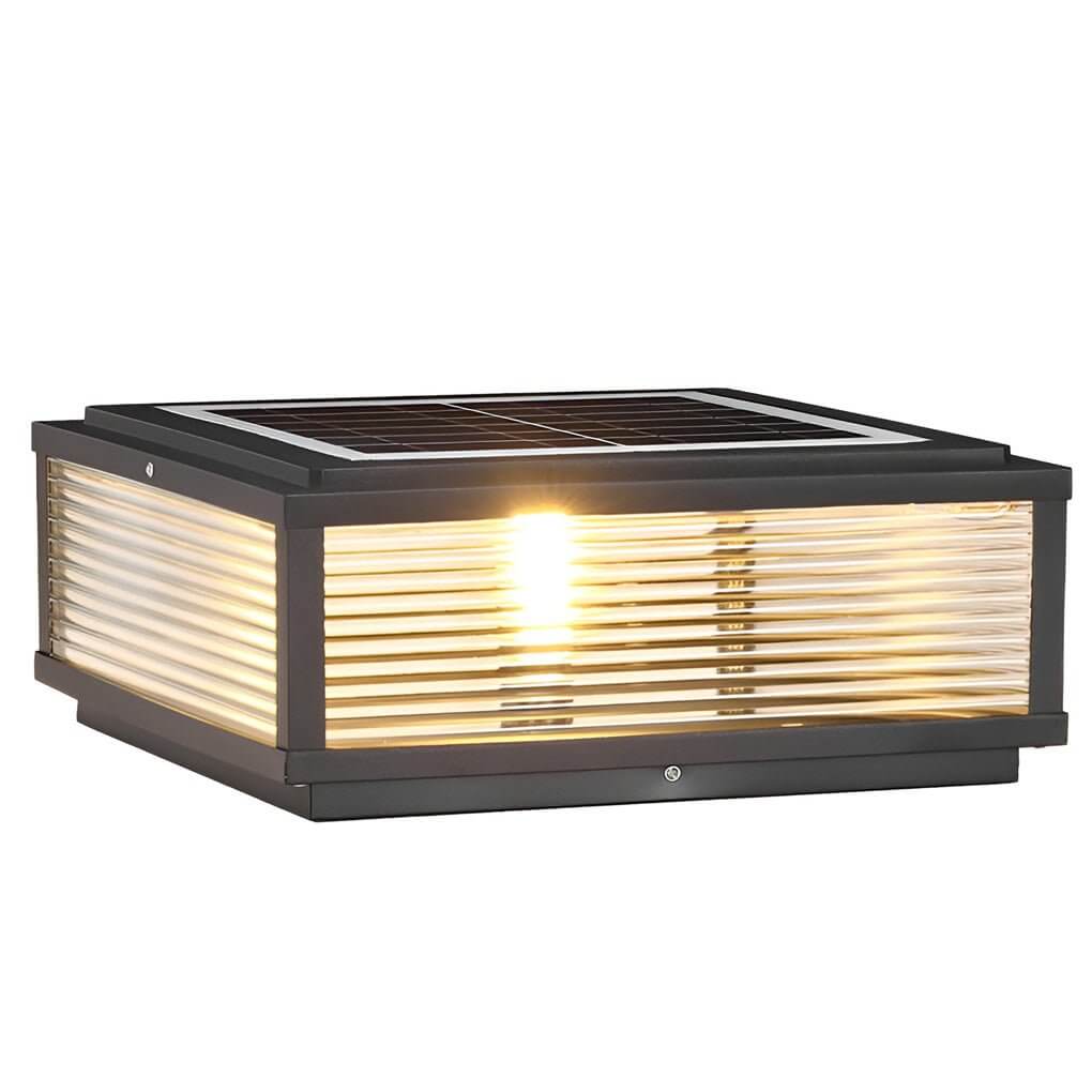 Square pillar light ribbed glass outdoor metal light provides reliable illumination for pathways, gardens, and residential exteriors.