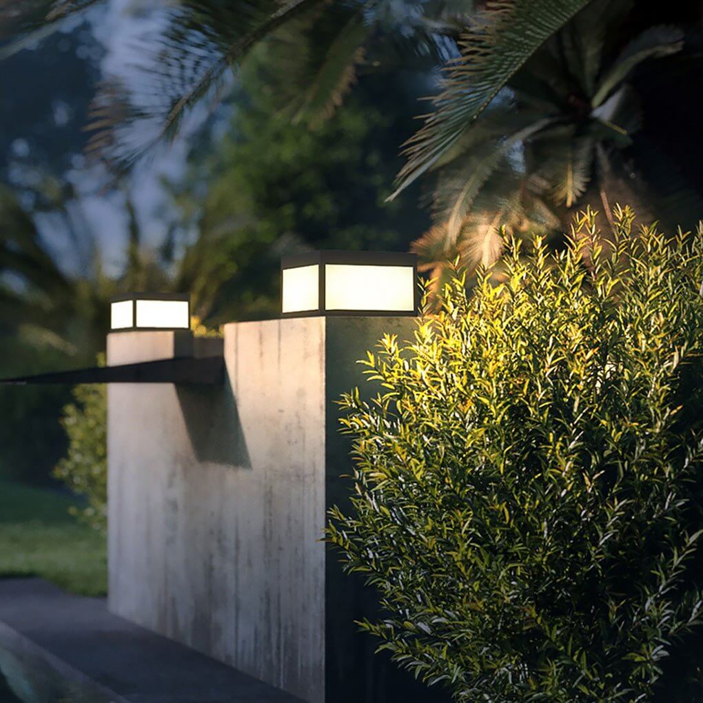 Illuminate driveways and garden paths efficiently with square pillar lights cube outdoor post LED pier mount light.