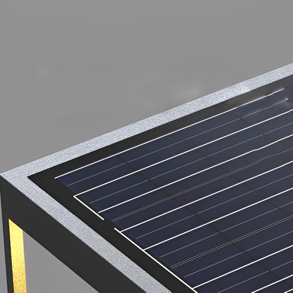 Square pillar lights with detailed view of their layered structure.